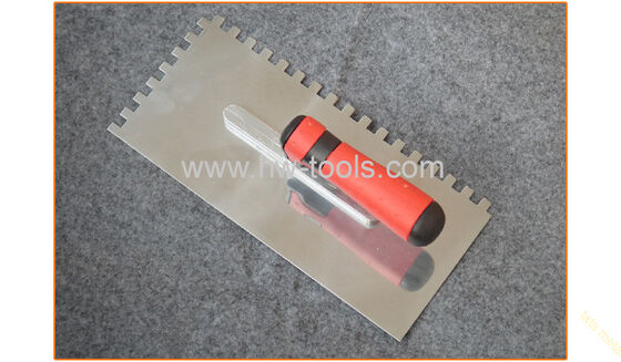 Plastering trowel with mirror polished tainless steel teeth blade rubber handle HW02222T